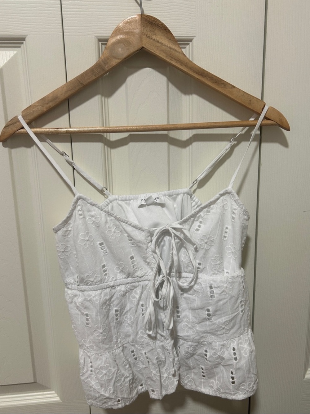 White Babydoll Eyelet Lace-Up Ruffle Cami